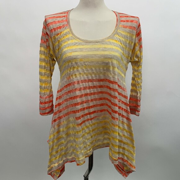 Sundance Top Medium Orange Beige Yellow Multi-colored Striped Asymmetrical - Picture 1 of 10